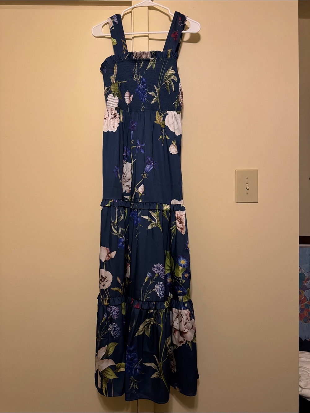 Express Navy Floral Maxi Dress with White & Green Accents